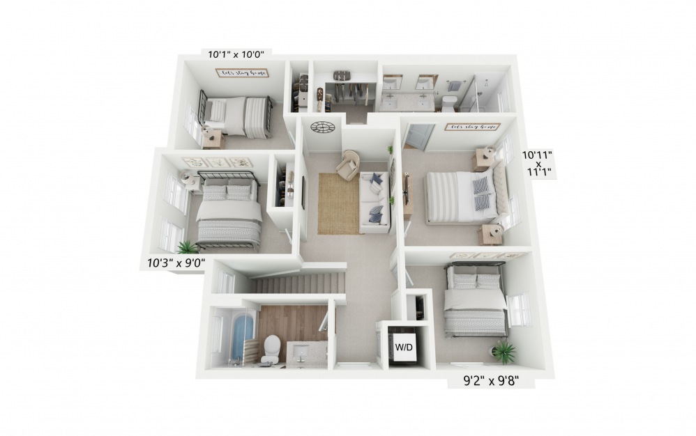 Magnolia - 4 bedroom floorplan layout with 2.5 baths and 1520 square feet. (Floor 2)